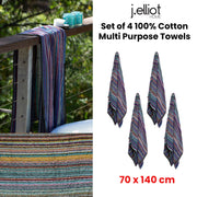 J Elliot Home Set of 4 100% Cotton Multi Purpose Towels 70 x 140 cm V442-IDC-TOWEL-SETOF4JTCMUTLIPURPOSE-MULTI-RE