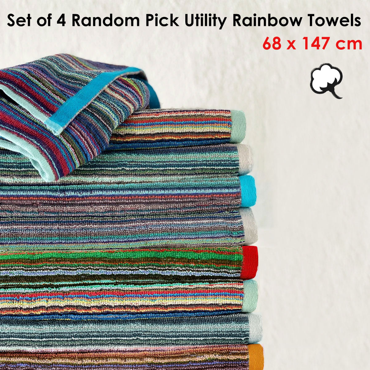 J.Elliot Home Set of 4 Random Pick Colours Utility Towels V442-IDC-TOWEL-SETOF4UTILITY-MULTI-RE