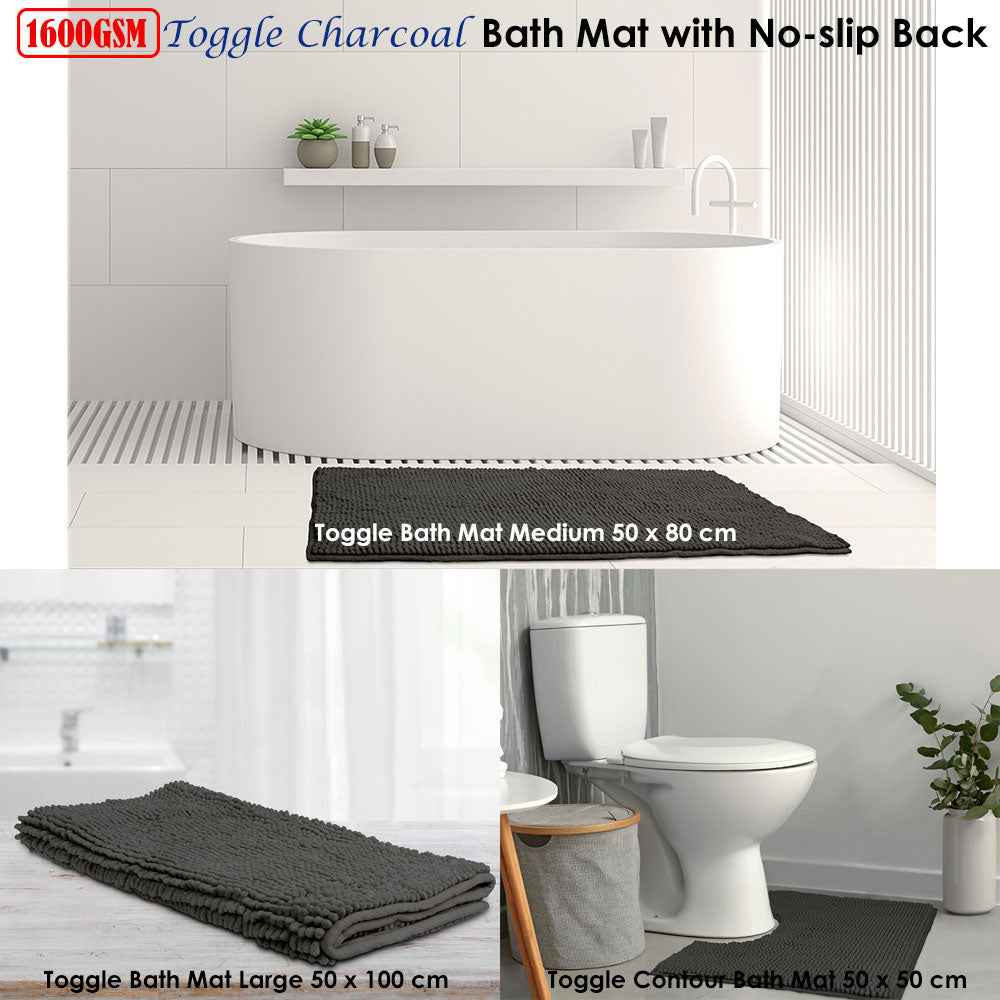 Toggle Microfiber Bath Mat Contoured Charcoal V442-INT-BATHM-TOGGLECONTOURED-CHARCOAL-SH