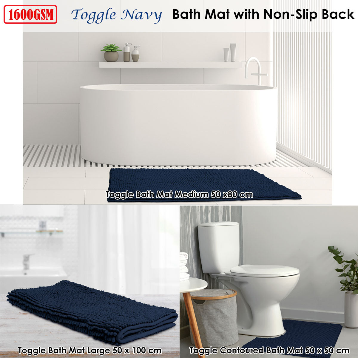 Toggle Microfiber Bath Mat Contourned Navy V442-INT-BATHM-TOGGLECONTOURED-NAVY-SH