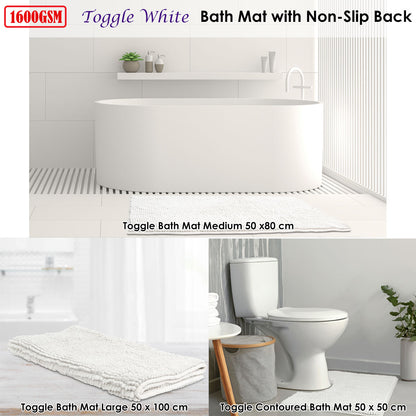 Toggle Microfiber Bath Mat Contourned White V442-INT-BATHM-TOGGLECONTOURED-WHITE-SH