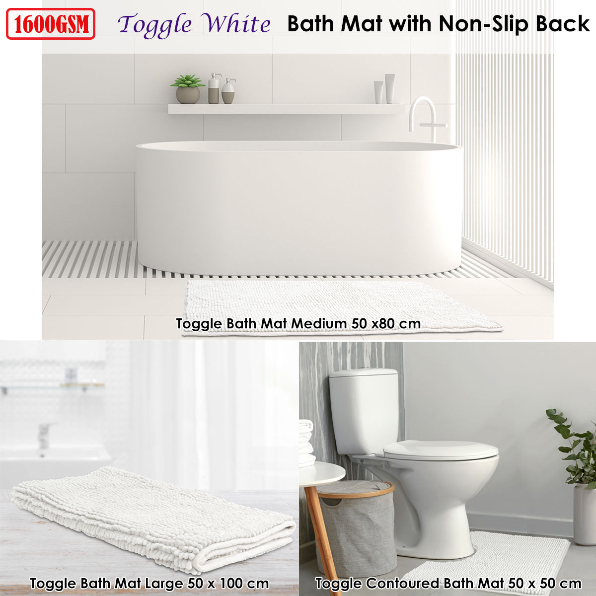 Toggle Microfiber Bath Mat Medium White V442-INT-BATHM-TOGGLEMEDIUM-WHITE-RE