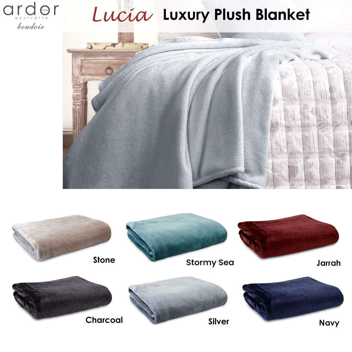 Ardor Lucia Luxury Push Blanket Silver Double V442-INT-BLANKET-LUCIA-SILVER-DS