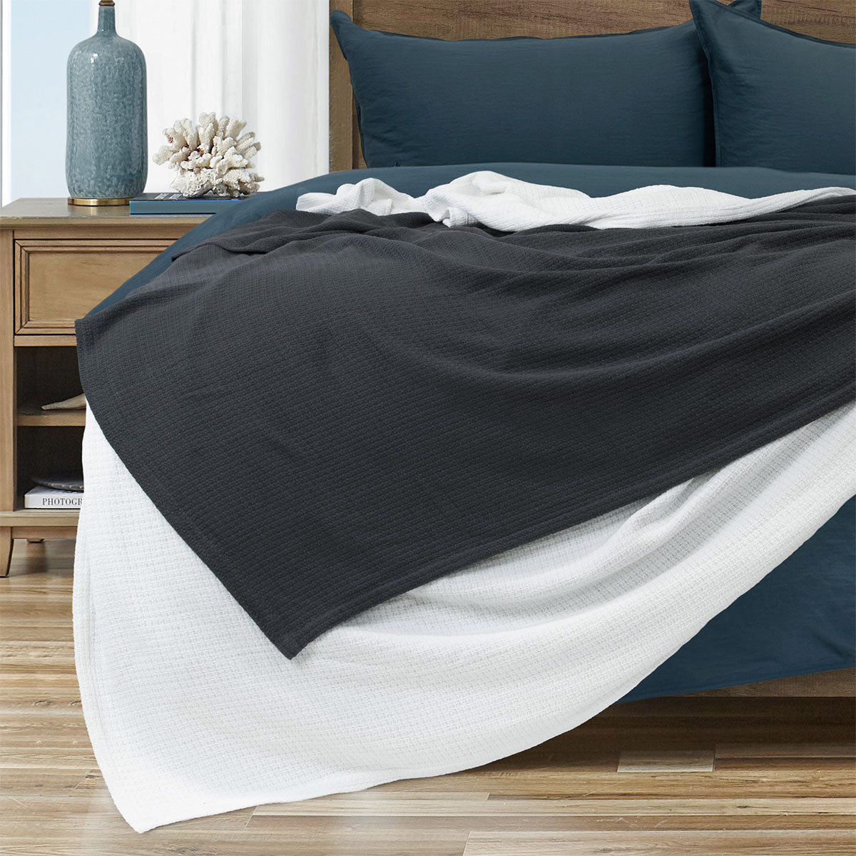 Algodon Sophie Cotton Waffle Blanket Queen 245x240cm White