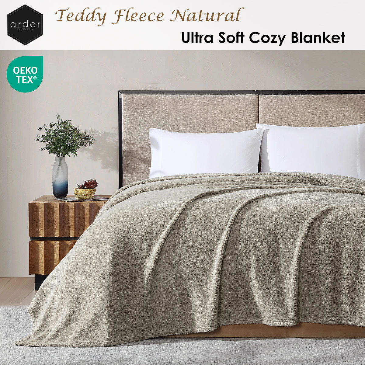 Ardor Teddy Natural Ultra Soft Cozy Fleece Blanket Queen V442-INT-BLANKET-TEDDY-NATURAL-QS