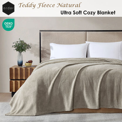Ardor Teddy Natural Ultra Soft Cozy Fleece Blanket Queen V442-INT-BLANKET-TEDDY-NATURAL-QS