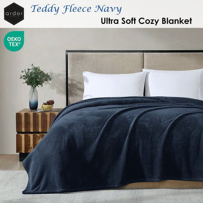 Ardor Teddy Navy Ultra Soft Cozy Fleece Blanket Queen V442-INT-BLANKET-TEDDY-NAVY-QS