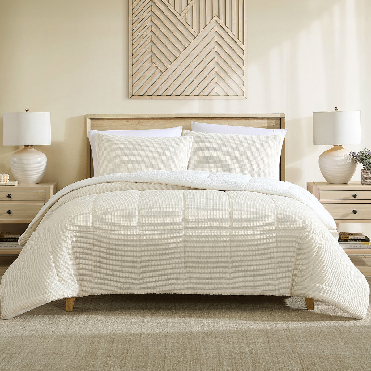 Ardor Avalon Cream 3 Pcs Velvet Comforter Set with Sherpa Reverse Queen/King V442-INT-COMFORTER-3PCSAVALON-CREAM-QS