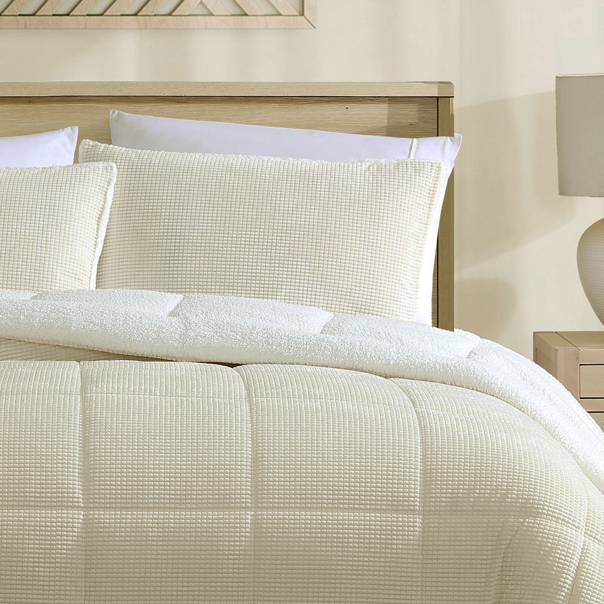 Ardor Avalon Cream 3 Pcs Velvet Comforter Set with Sherpa Reverse Queen/King V442-INT-COMFORTER-3PCSAVALON-CREAM-QS