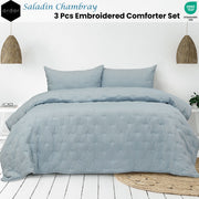 Ardor Saladin Chambray 3 Pcs Embroidered Comforter Set Queen/King V442-INT-COMFORTER-3PCSSALADIN-CHAMBRAY-QS