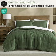 Ardor 3 Pcs Cammy Deep Khaki Comforter Set with Sherpa Reverse Queen/King V442-INT-COMFORTER-CAMMY-DEEPKHAKI-QS