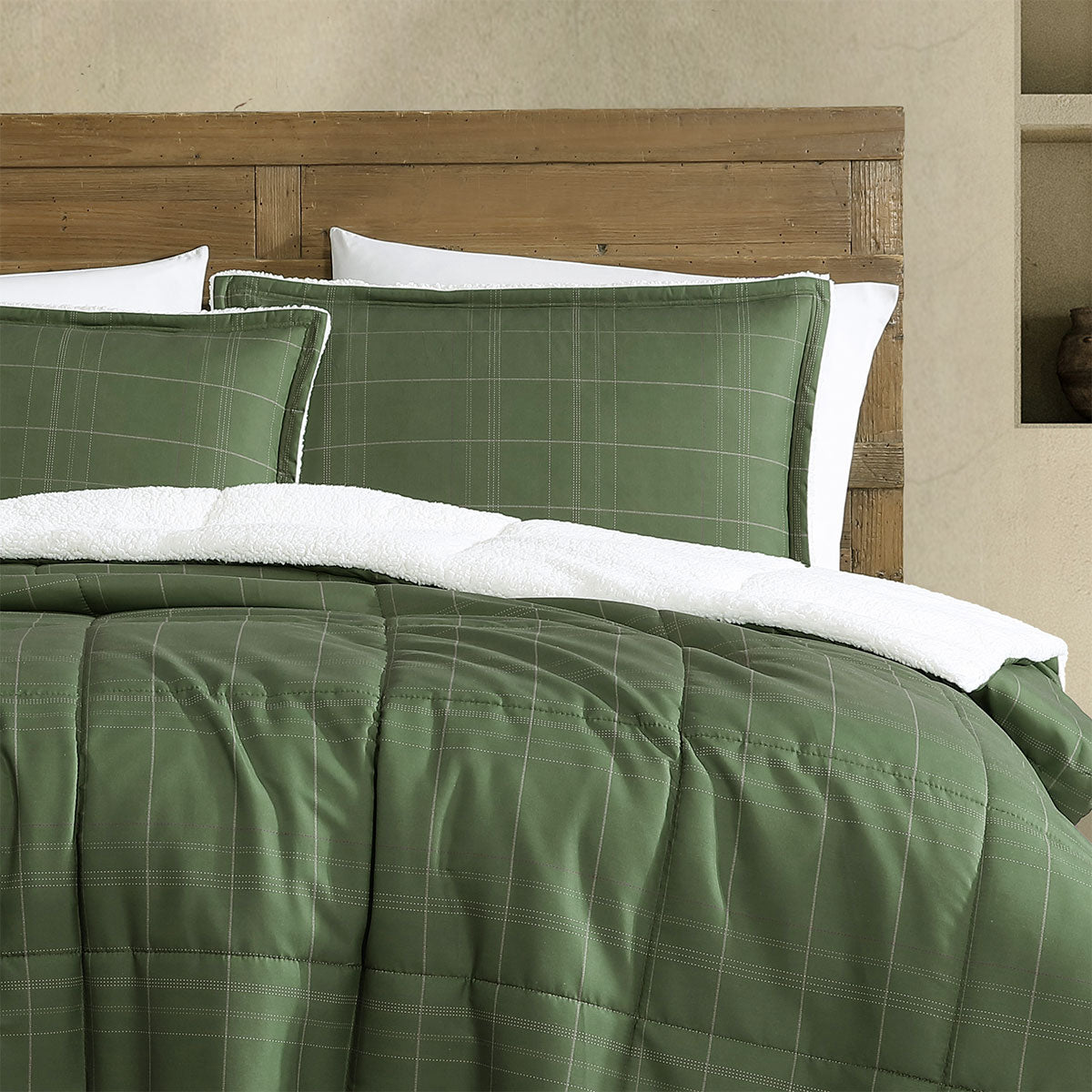 Ardor 3 Pcs Cammy Deep Khaki Comforter Set with Sherpa Reverse Queen/King V442-INT-COMFORTER-CAMMY-DEEPKHAKI-QS