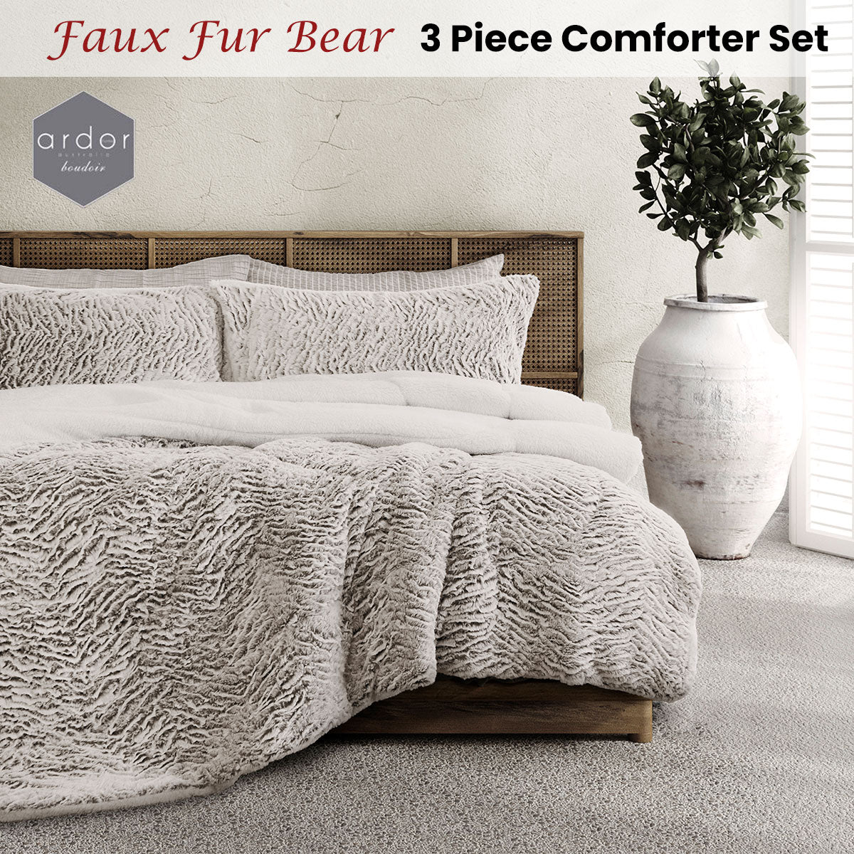 Ardor Faux Fur Bear 3 Piece Comforter Set Queen/King V442-INT-COMFORTER-FAUXFUR-BEAR-QS