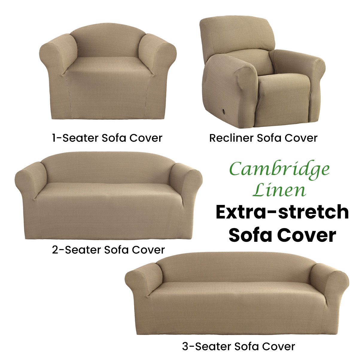 Elan Cambridge Extra-stretch Couch Cover Linen Two Seater Linen V442-INT-COUCHC-CAMBRIDGE-LINEN-2S