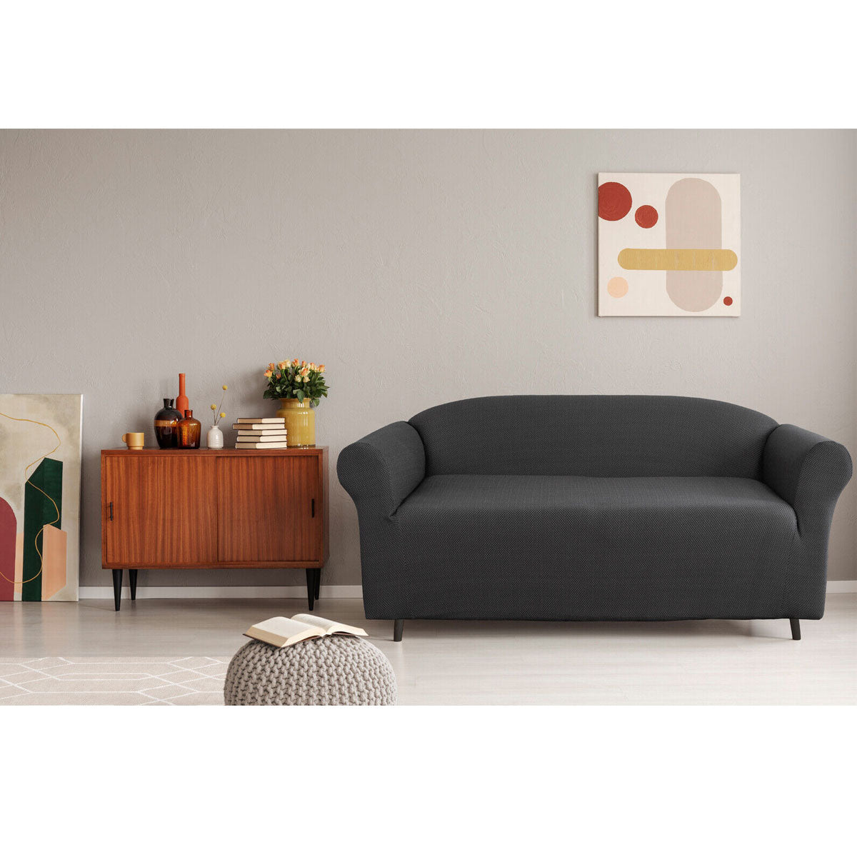Elan Cambridge Extra-stretch Couch Cover Steel Two Seater Steel V442-INT-COUCHC-CAMBRIDGE-STEEL-2S