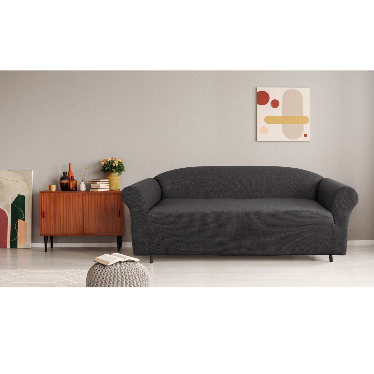 Elan Cambridge Extra-stretch Couch Cover Steel Three Seater Steel V442-INT-COUCHC-CAMBRIDGE-STEEL-3S