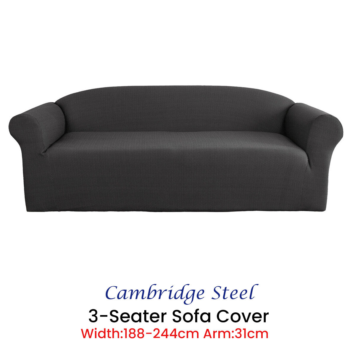 Elan Cambridge Extra-stretch Couch Cover Steel Three Seater Steel V442-INT-COUCHC-CAMBRIDGE-STEEL-3S