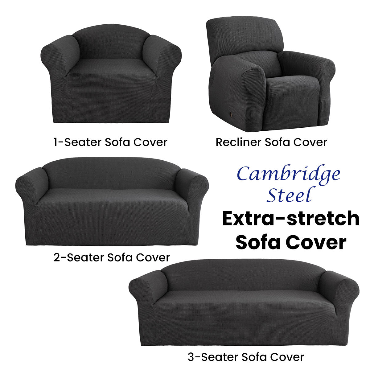 Elan Cambridge Extra-stretch Couch Cover Steel Three Seater Steel V442-INT-COUCHC-CAMBRIDGE-STEEL-3S