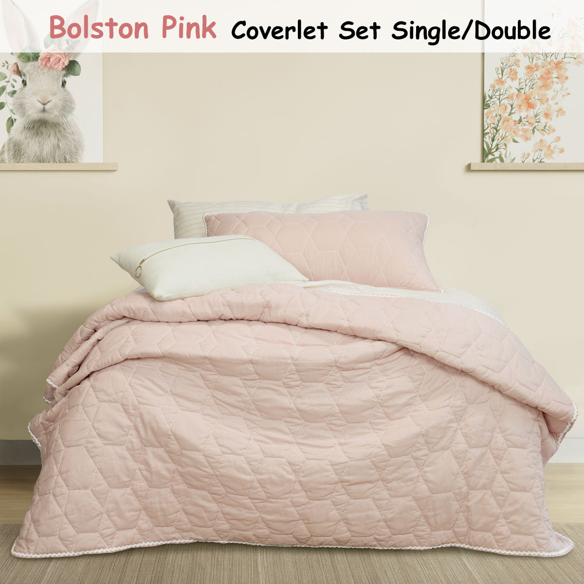 Jelly Bean Kids Bolston Pink Kids Coverlet Set Single/Double V442-INT-COVERLETS-BOLSTON-PINK-DS