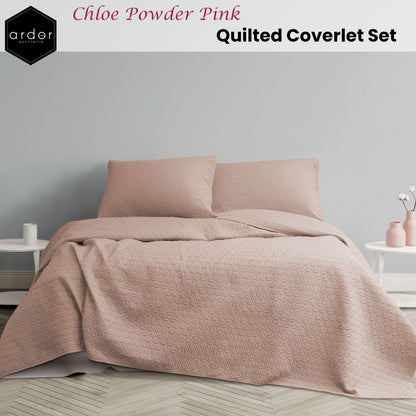 Ardor Chloe Powder Pink 3 Pcs Quilted Coverlet Set Queen/King V442-INT-COVERLETS-CHLOE-PINK-QS