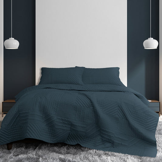Ardor Finley Navy 3 Pcs Quilted Coverlet Set Queen/King V442-INT-COVERLETS-FINLEY-NAVY-QS