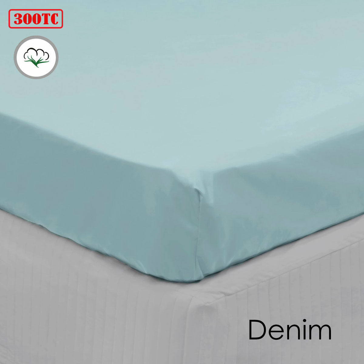 Algodon 300TC Cotton Fitted Sheet Long Single Size Denim V442-INT-FITTEDS-300TC-DENIM-LS