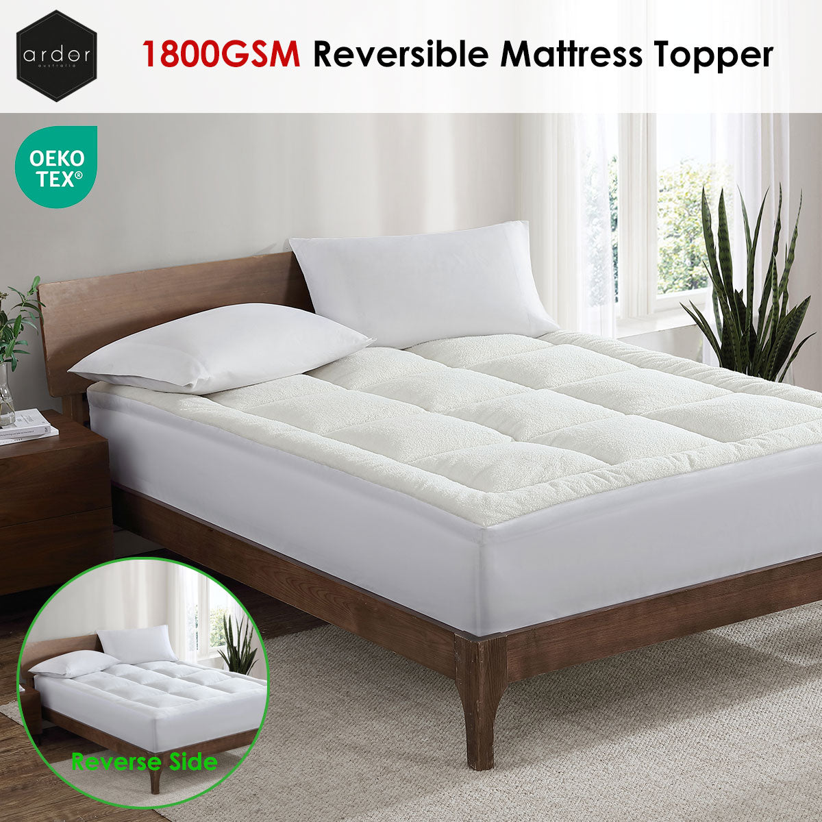 Ardor 1800GSM Reversible Mattress Topper Queen V442-INT-MATTRESST-1800GSMREVERSIBLE-WHITE-QS
