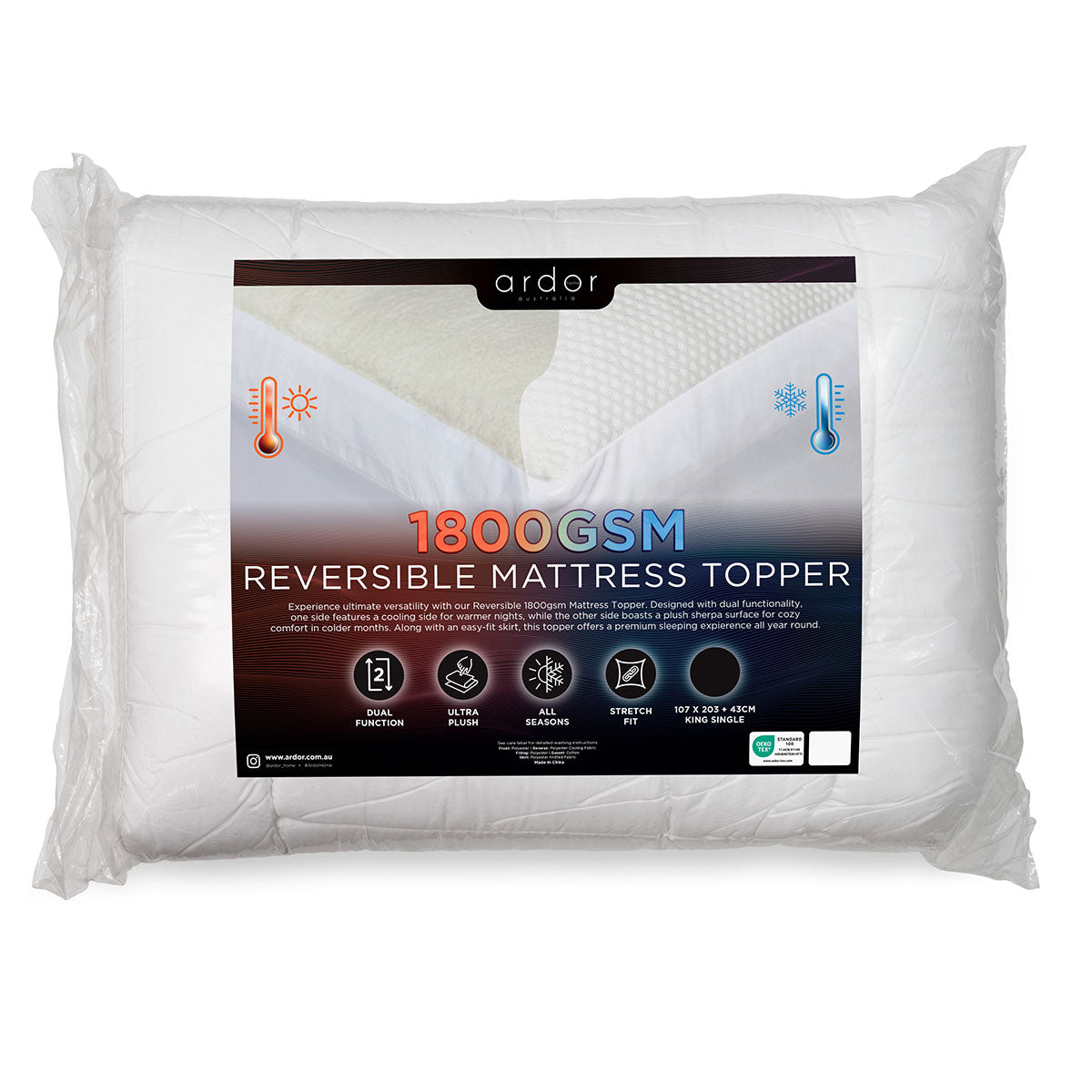 Ardor 1800GSM Reversible Mattress Topper Queen V442-INT-MATTRESST-1800GSMREVERSIBLE-WHITE-QS