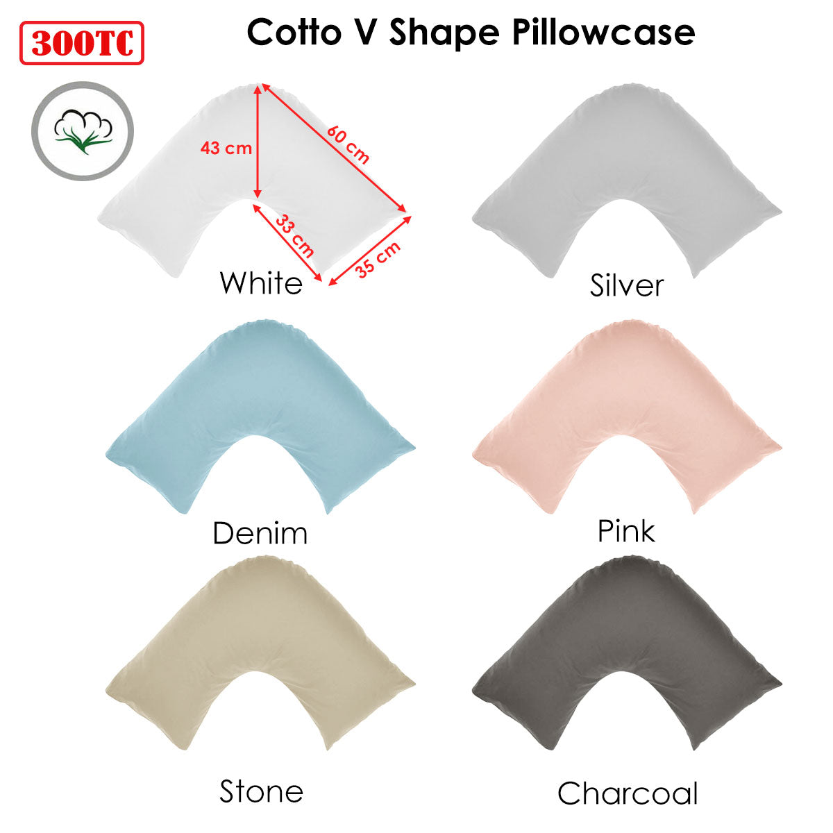 Algodon 300TC Cotton V Shape Pillowcase Pink V442-INT-PILLOWC-300TC-PINK-TR