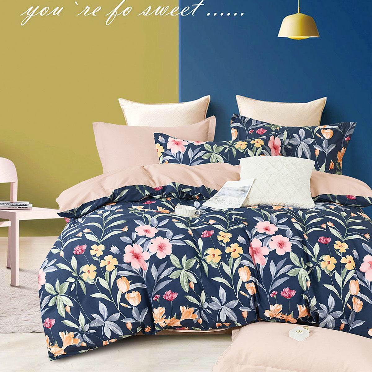 Ardor 250TC Ariana Floral Cotton Sateen Quilt Cover Set Queen V442-INT-QUILTCS-250TCARIANA-NAVY-QS
