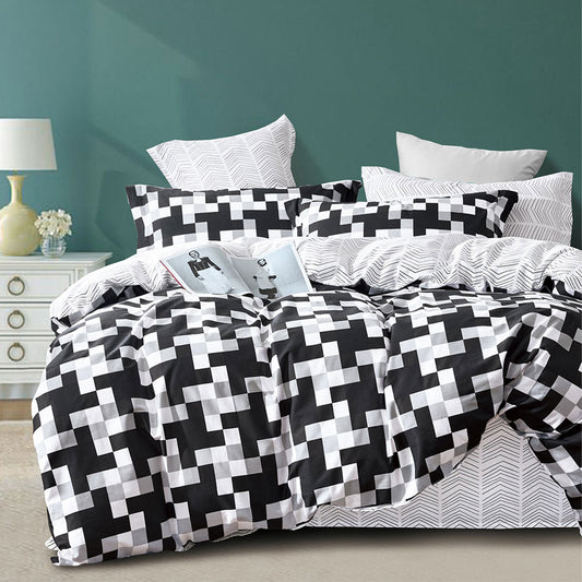 Ardor 250TC Emerson Geometric Cotton Sateen Quilt Cover Set King V442-INT-QUILTCS-250TCEMERSON-BLACK-KI