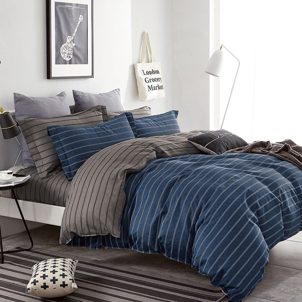 Ardor 250TC Oliver Stripes Cotton Sateen Quilt Cover Set King V442-INT-QUILTCS-250TCOLIVER-NAVY-KI
