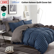 Ardor 250TC Oliver Stripes Cotton Sateen Quilt Cover Set King V442-INT-QUILTCS-250TCOLIVER-NAVY-KI