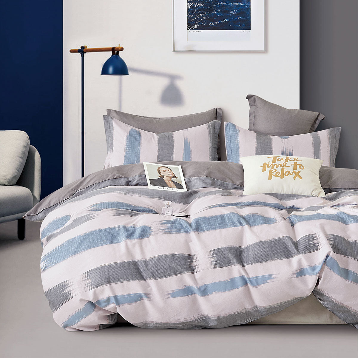 Ardor 250TC Sea Breeze Cotton Sateen Quilt Cover Set Queen V442-INT-QUILTCS-250TCSEABREEZE-BLUE-QS