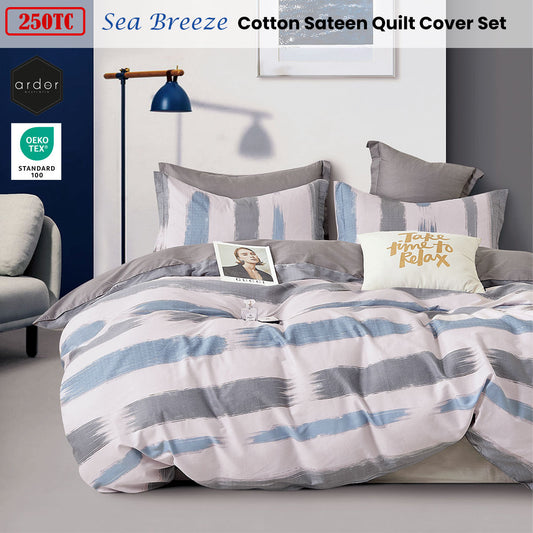 Ardor 250TC Sea Breeze Cotton Sateen Quilt Cover Set Queen V442-INT-QUILTCS-250TCSEABREEZE-BLUE-QS