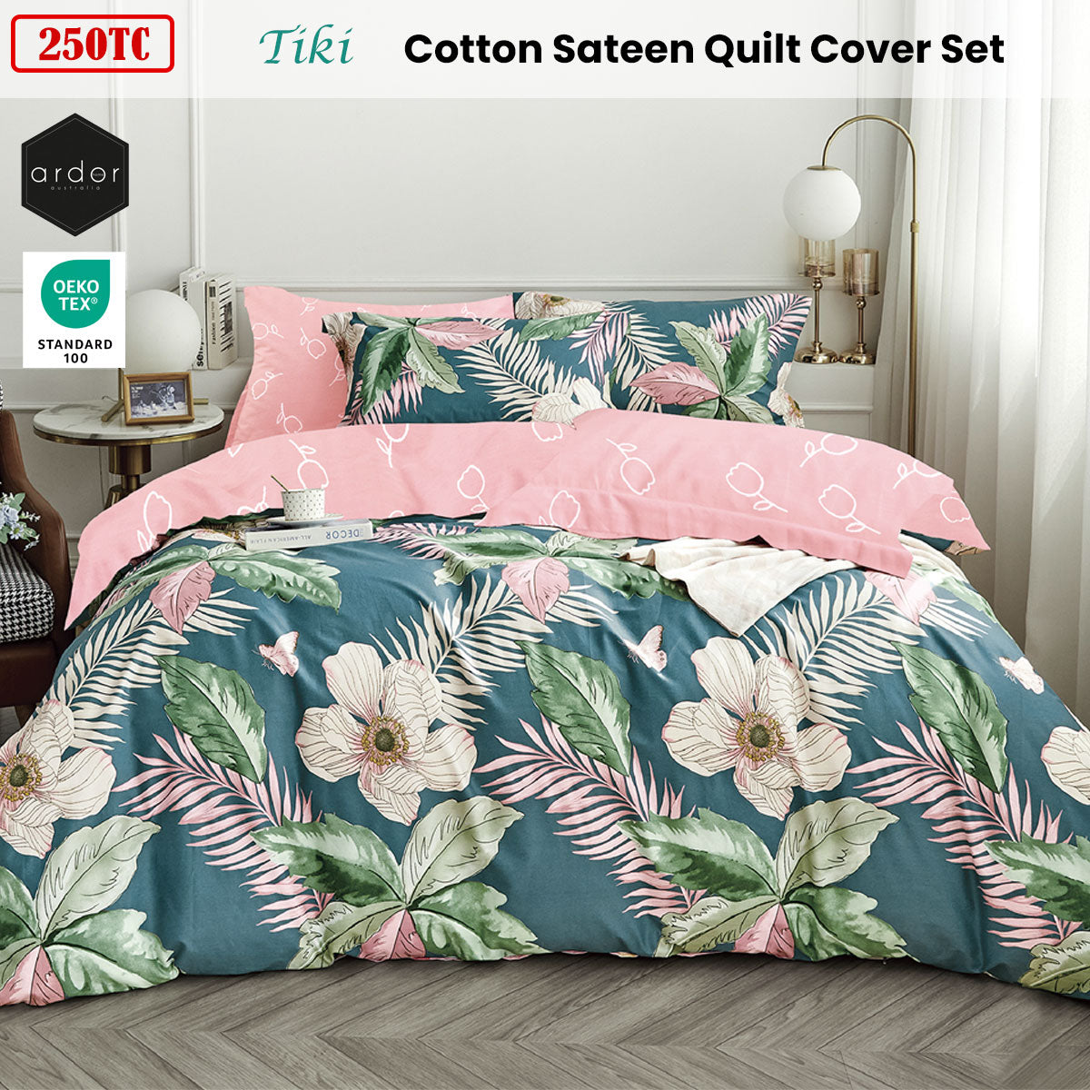 Ardor 250TC Tiki Tropical Cotton Sateen Quilt Cover Set Queen V442-INT-QUILTCS-250TCTIKI-MULTI-QS
