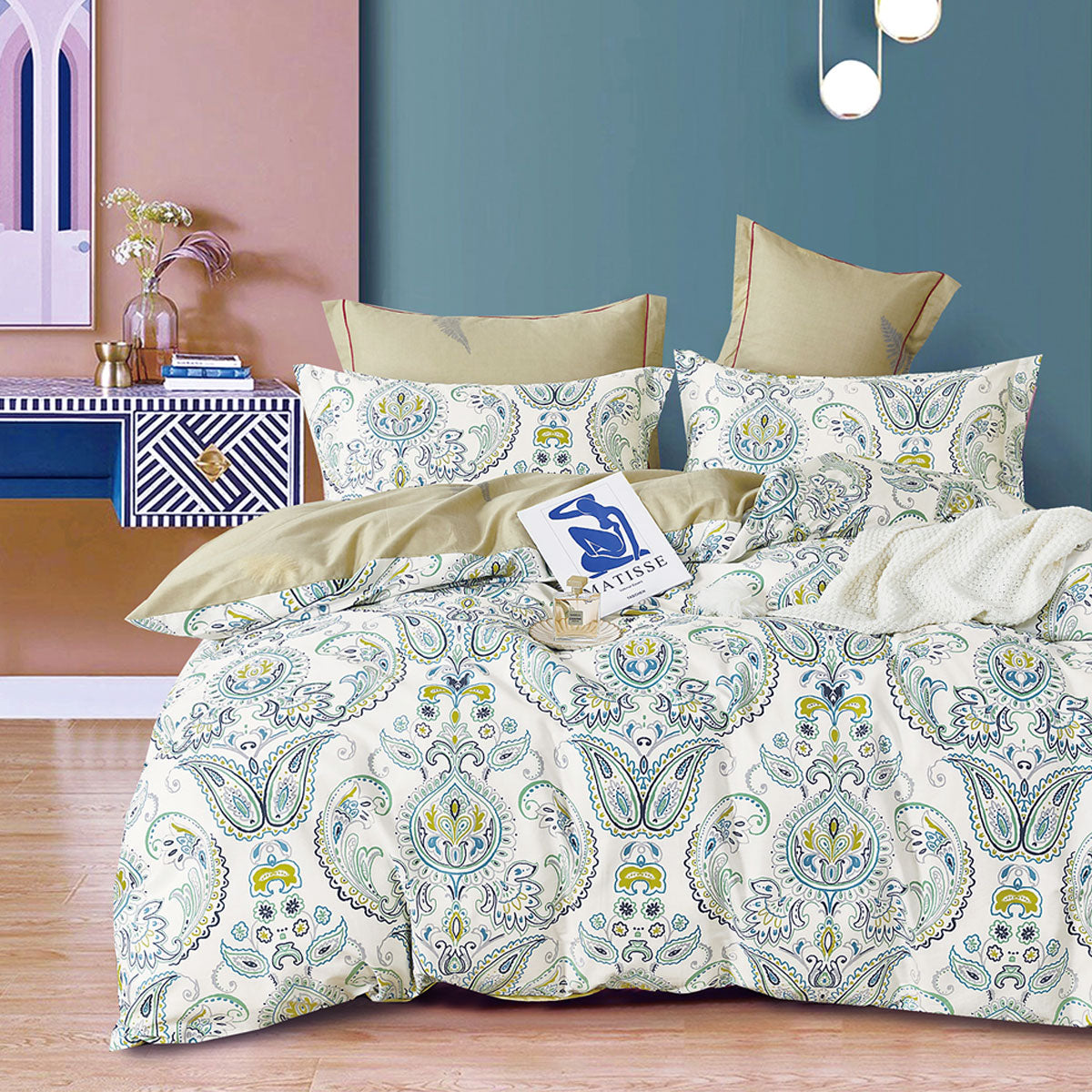 Ardor 250TC Yarmin Moroccan Cotton Sateen Quilt Cover Set King V442-INT-QUILTCS-250TCYARMIN-GREEN-KI