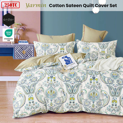 Ardor 250TC Yarmin Moroccan Cotton Sateen Quilt Cover Set King V442-INT-QUILTCS-250TCYARMIN-GREEN-KI