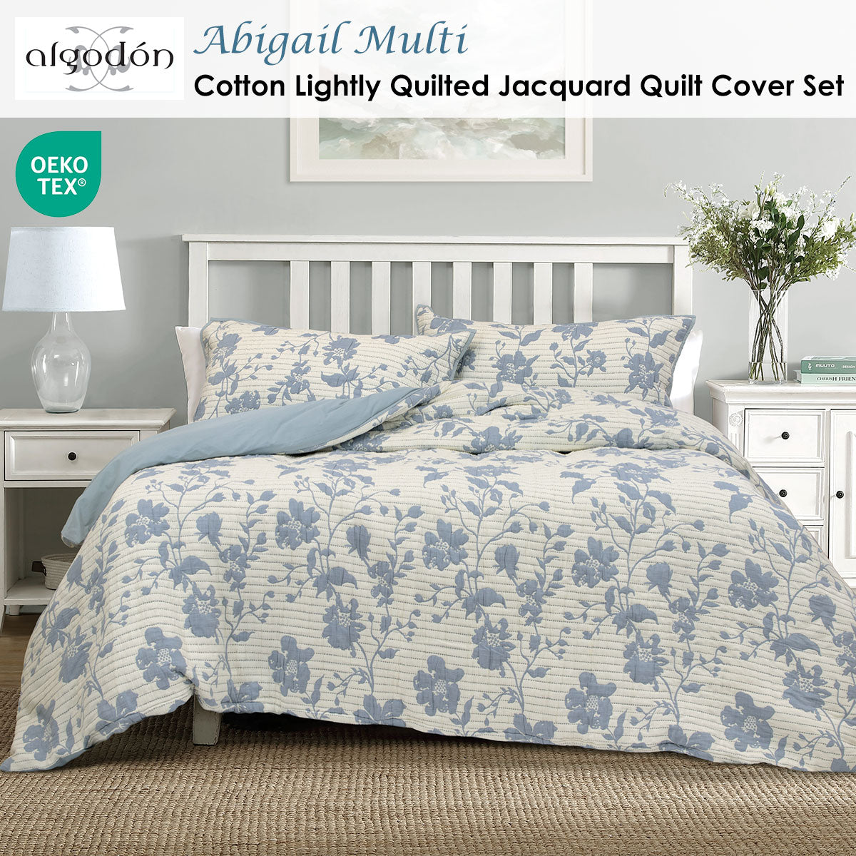 Algodon Abigail Multi Lightly Quilted Cotton Jacquard Quilt Cover Set King V442-INT-QUILTCS-ABIGAILJACQUARD-MULTI-KI