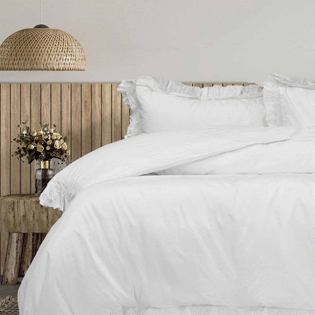 Algodon Adele White Cotton Ruffle Quilt Cover Set King V442-INT-QUILTCS-ADELERUFFLE-WHITE-KI