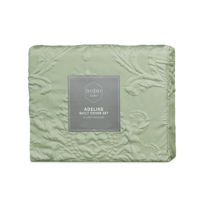Ardor Adeline Sage Jacquard Damask Quilt Cover Set King V442-INT-QUILTCS-ADELINE-SAGE-KI