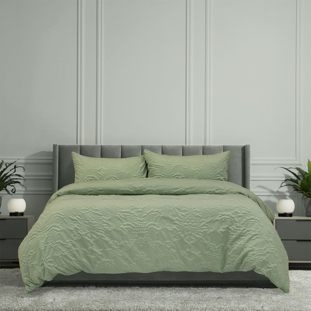 Ardor Adeline Sage Jacquard Damask Quilt Cover Set Queen V442-INT-QUILTCS-ADELINE-SAGE-QS