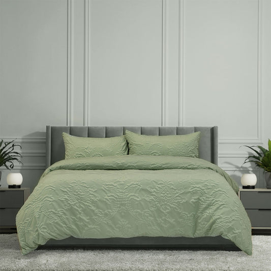Ardor Adeline Sage Jacquard Damask Quilt Cover Set Queen V442-INT-QUILTCS-ADELINE-SAGE-QS