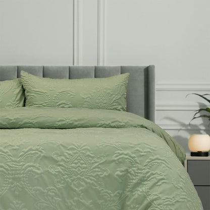 Ardor Adeline Sage Jacquard Damask Quilt Cover Set Queen V442-INT-QUILTCS-ADELINE-SAGE-QS