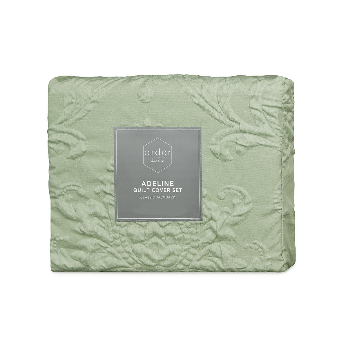 Ardor Adeline Sage Jacquard Damask Quilt Cover Set Queen V442-INT-QUILTCS-ADELINE-SAGE-QS