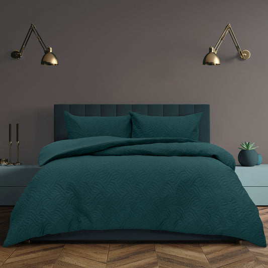 Ardor Asher Deep Teal Embossed Vintage Washed Quilt Cover Set Queen V442-INT-QUILTCS-ASHER-DEEPTEAL-QS