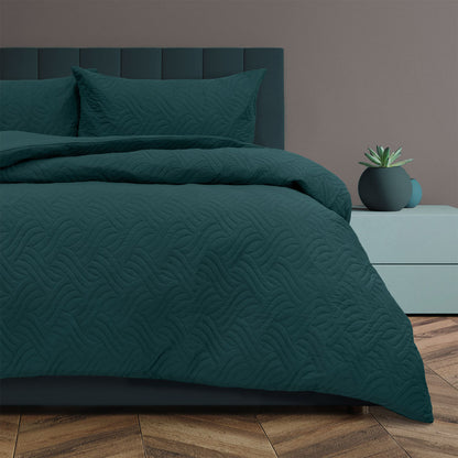 Ardor Asher Deep Teal Embossed Vintage Washed Quilt Cover Set Queen V442-INT-QUILTCS-ASHER-DEEPTEAL-QS