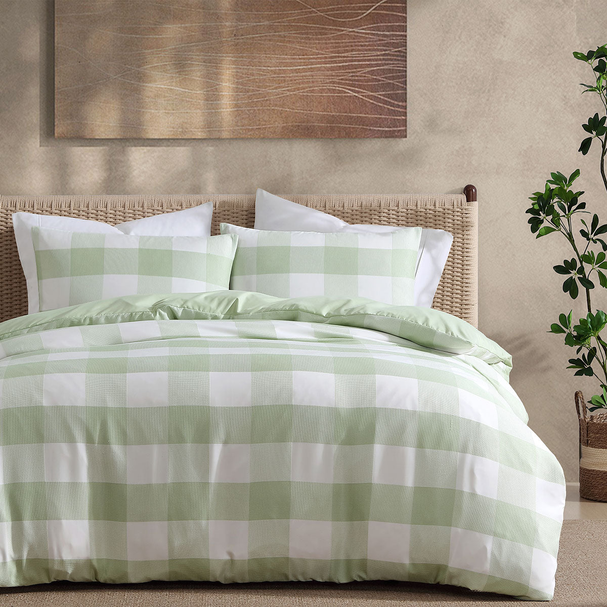 Ardor Ashlea Sage Oversized Waffle Check Quilt Cover Set King V442-INT-QUILTCS-ASHLEAWAFFLE-SAGE-KI