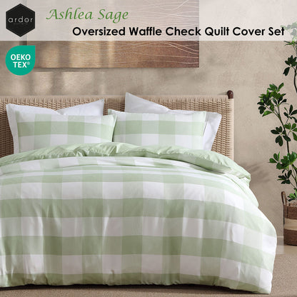 Ardor Ashlea Sage Oversized Waffle Check Quilt Cover Set King V442-INT-QUILTCS-ASHLEAWAFFLE-SAGE-KI