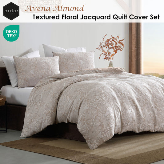 Ardor Avena Almond Textured Floral Jacquard Quilt Cover Set Queen V442-INT-QUILTCS-AVENAJACQUARD-ALMOND-QS